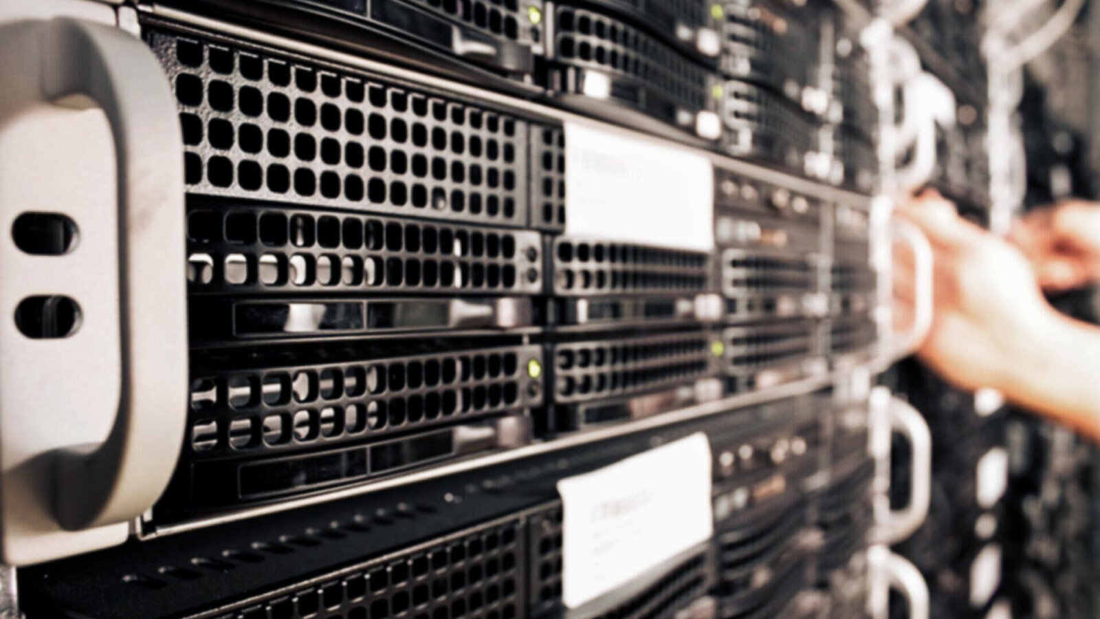 A close-up of servers in a data center. 