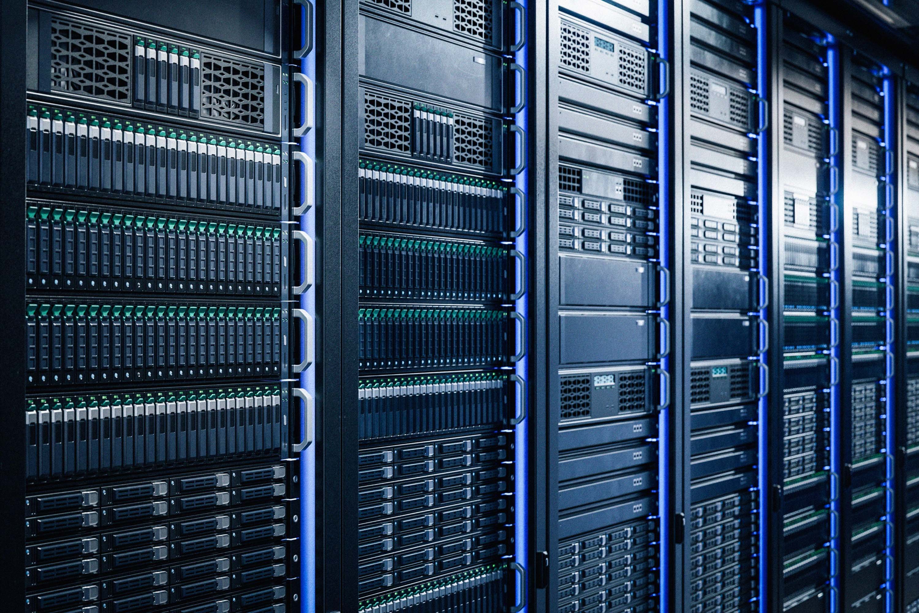 close up on data center cabinets