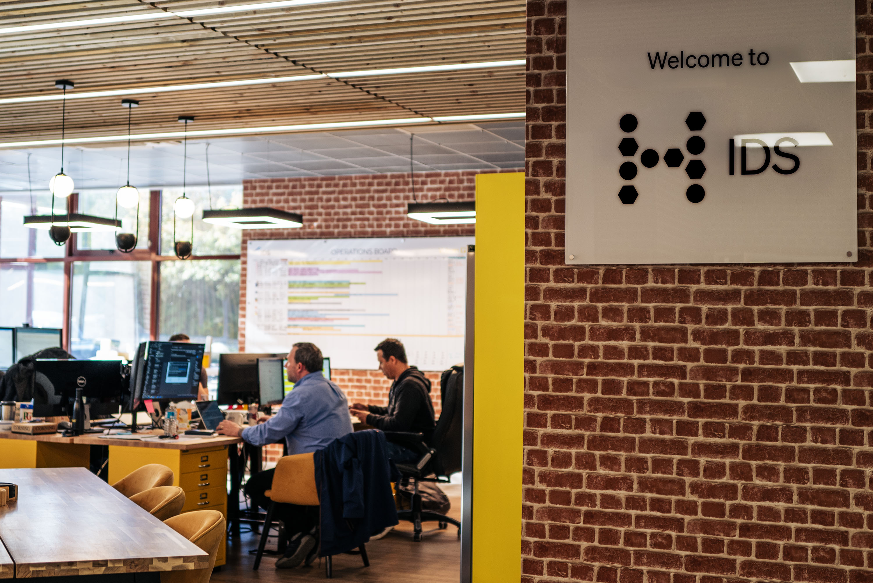 Colleagues at IDS working together in an open office.