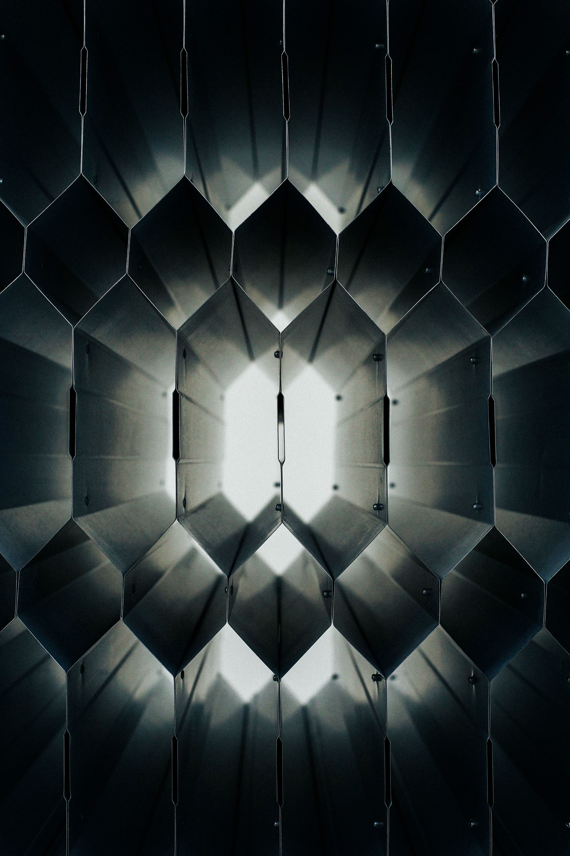 A geometric structure in grey. 